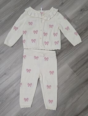 Janie and Jack 2 Pc Pink Bow Set